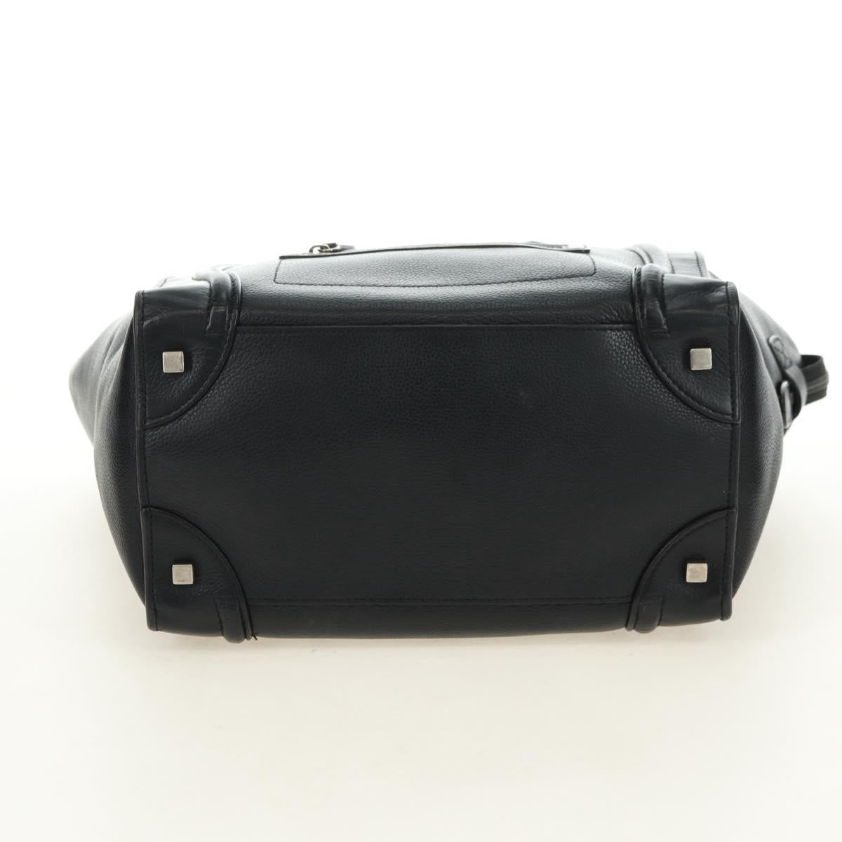 CELINE Luggage Mini Hand Bag Leather Black Silver Auth 180490SAM