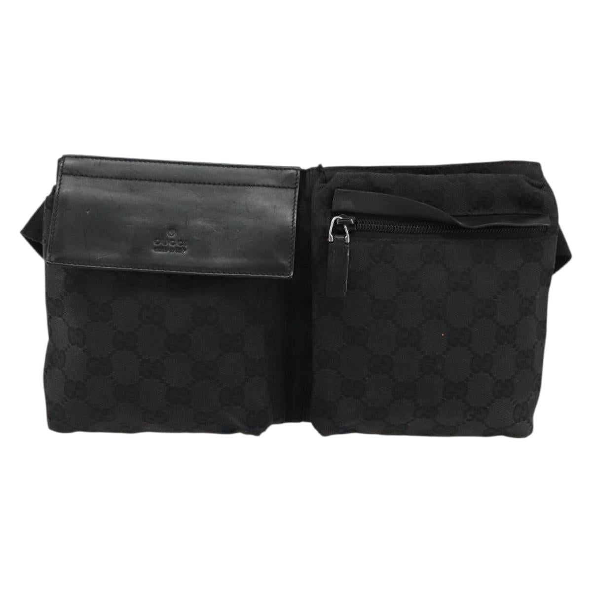 GUCCI GG Canvas Waist bag Black Silver 28566 Auth 180491