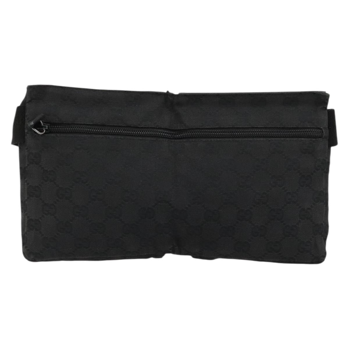 GUCCI GG Canvas Waist bag Black Silver 28566 Auth 180491