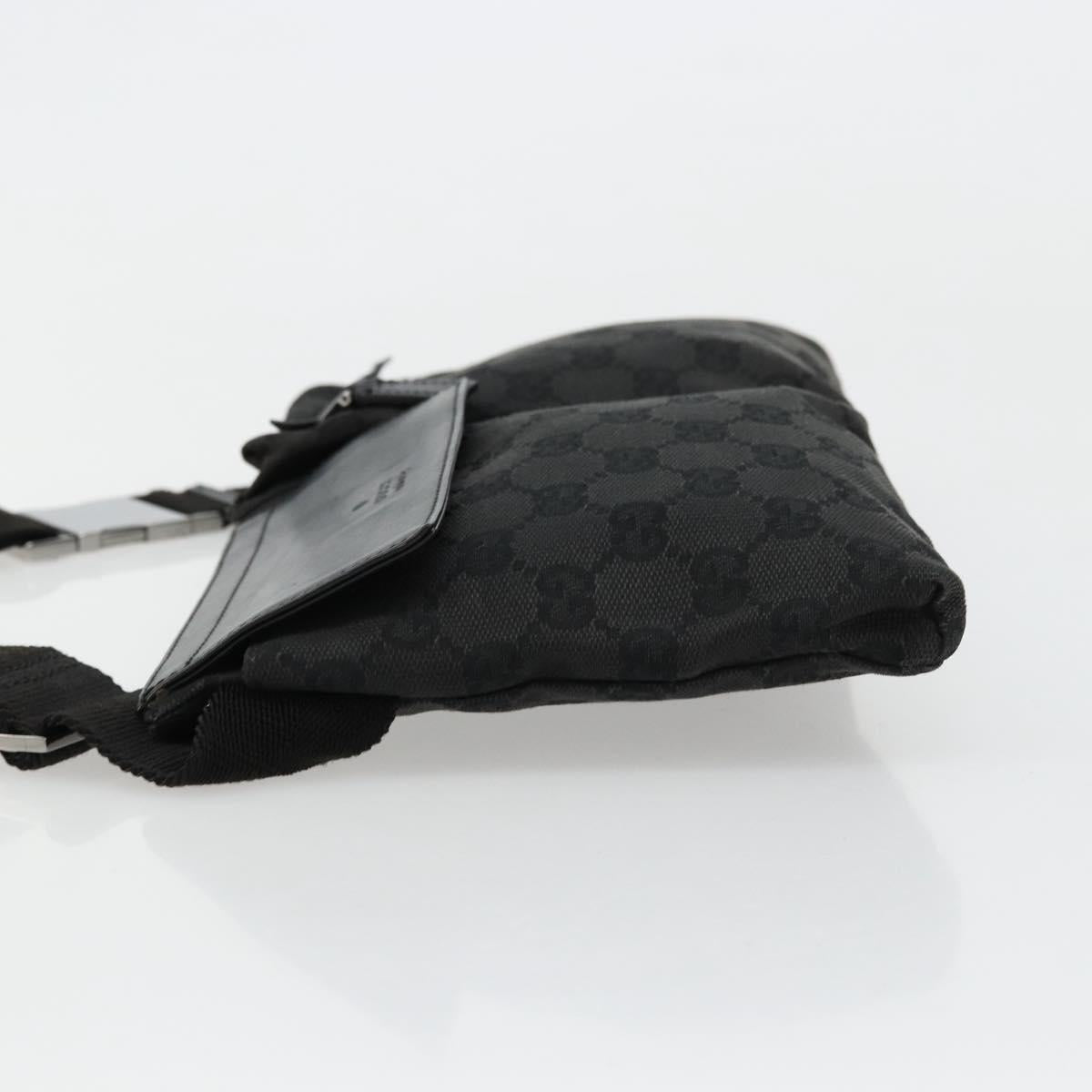 GUCCI GG Canvas Waist bag Black Silver 28566 Auth 180491