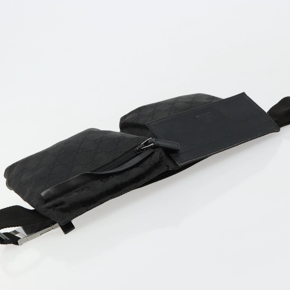 GUCCI GG Canvas Waist bag Black Silver 28566 Auth 180491