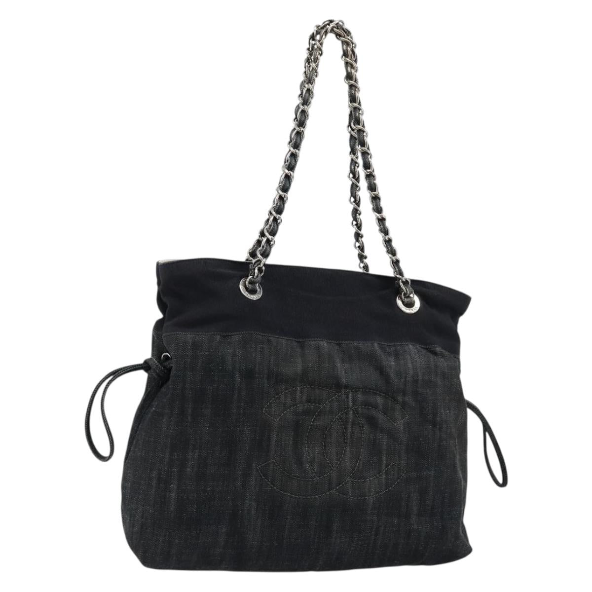 CHANEL COCO Mark Chain Shoulder Bag Denim Black Silver CC Auth 180492SAV