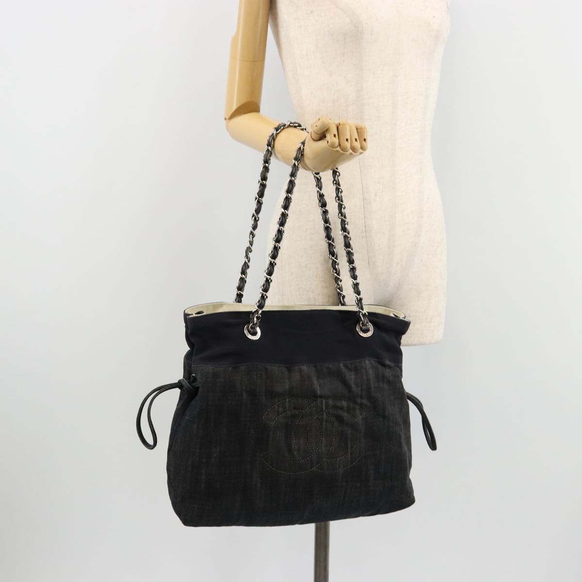 CHANEL COCO Mark Chain Shoulder Bag Denim Black Silver CC Auth 180492SAV