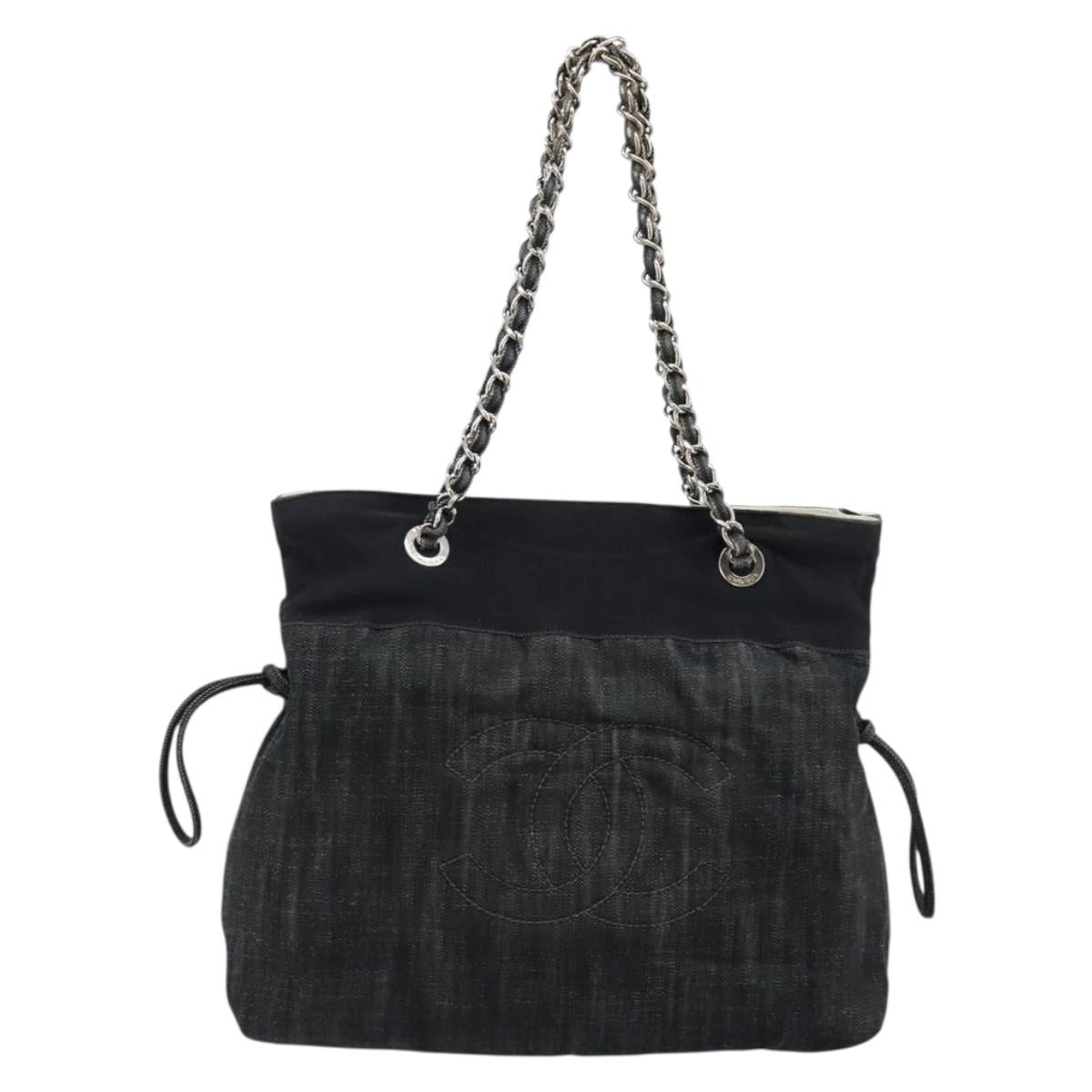 CHANEL COCO Mark Chain Shoulder Bag Denim Black Silver CC Auth 180492SAV