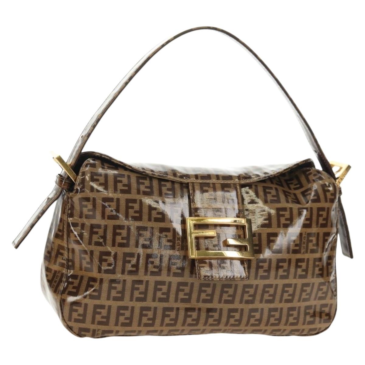 FENDI Zucchino Canvas Mamma Baguette Bag Coated Canvas Beige Gold Auth 180493SAV