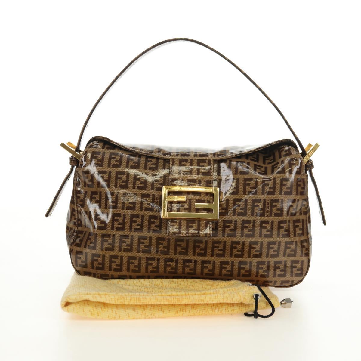 FENDI Zucchino Canvas Mamma Baguette Bag Coated Canvas Beige Gold Auth 180493SAV