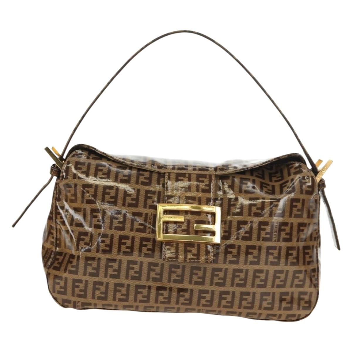 FENDI Zucchino Canvas Mamma Baguette Bag Coated Canvas Beige Gold Auth 180493SAV