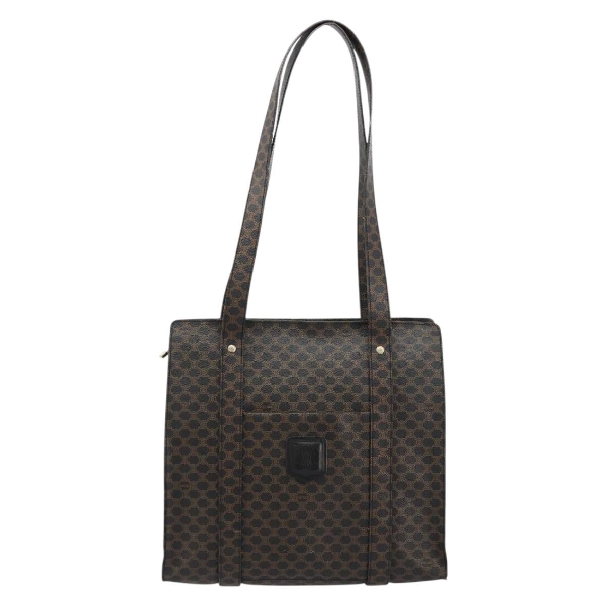 CELINE Macadam Canvas Tote Bag PVC Leather Black Gold Auth 180495A
