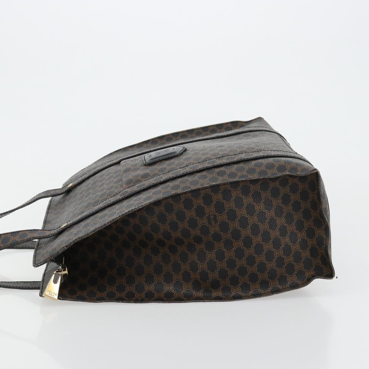CELINE Macadam Canvas Tote Bag PVC Leather Black Gold Auth 180495A