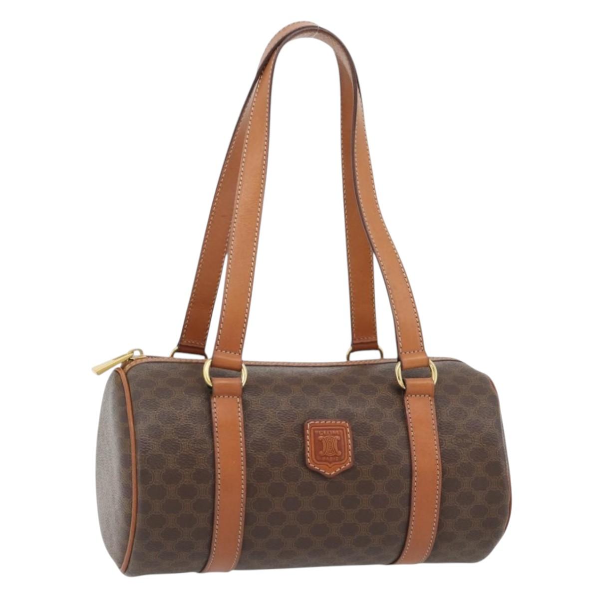 CELINE Macadam Canvas Hand Bag PVC Leather Brown Gold Auth 180496A