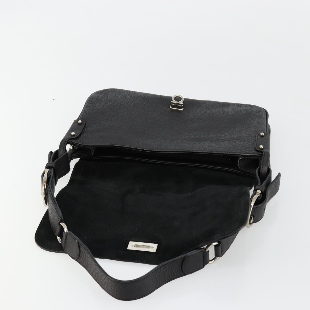 Salvatore Ferragamo Gancini Shoulder Bag Leather Black Silver Auth 180500A