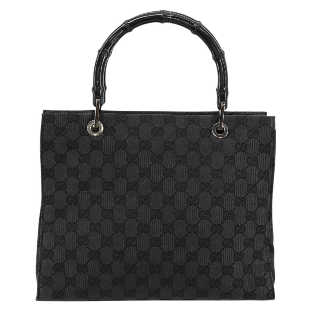 GUCCI GG Canvas Bamboo Hand Bag Black Silver 002 1016 Auth 180509A