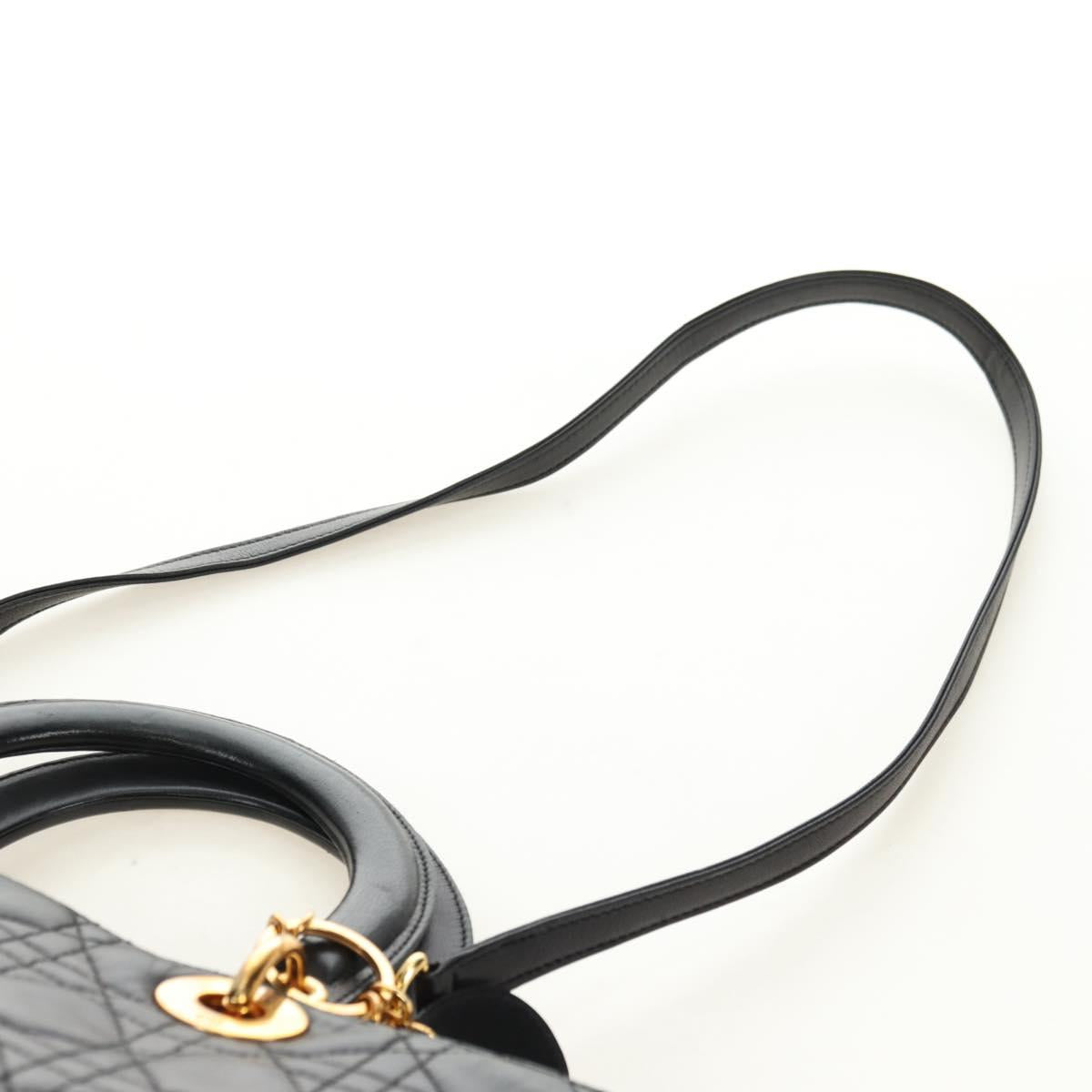 Christian Dior Canage Hand Bag Lamb Skin Black Gold Auth 180510SAM