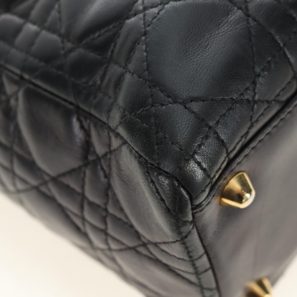 Christian Dior Canage Hand Bag Lamb Skin Black Gold Auth 180510SAM