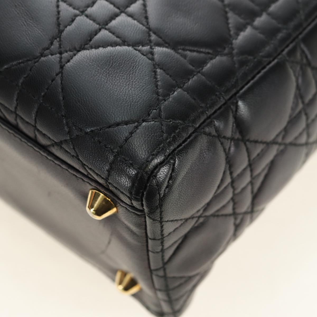 Christian Dior Canage Hand Bag Lamb Skin Black Gold Auth 180510SAM