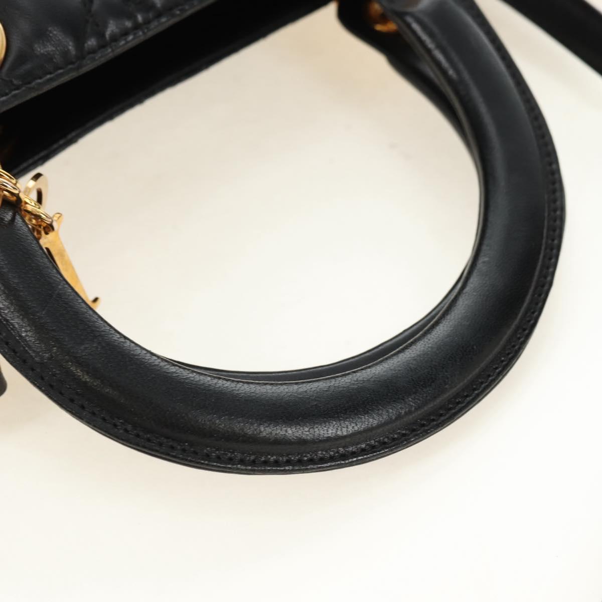Christian Dior Canage Hand Bag Lamb Skin Black Gold Auth 180510SAM