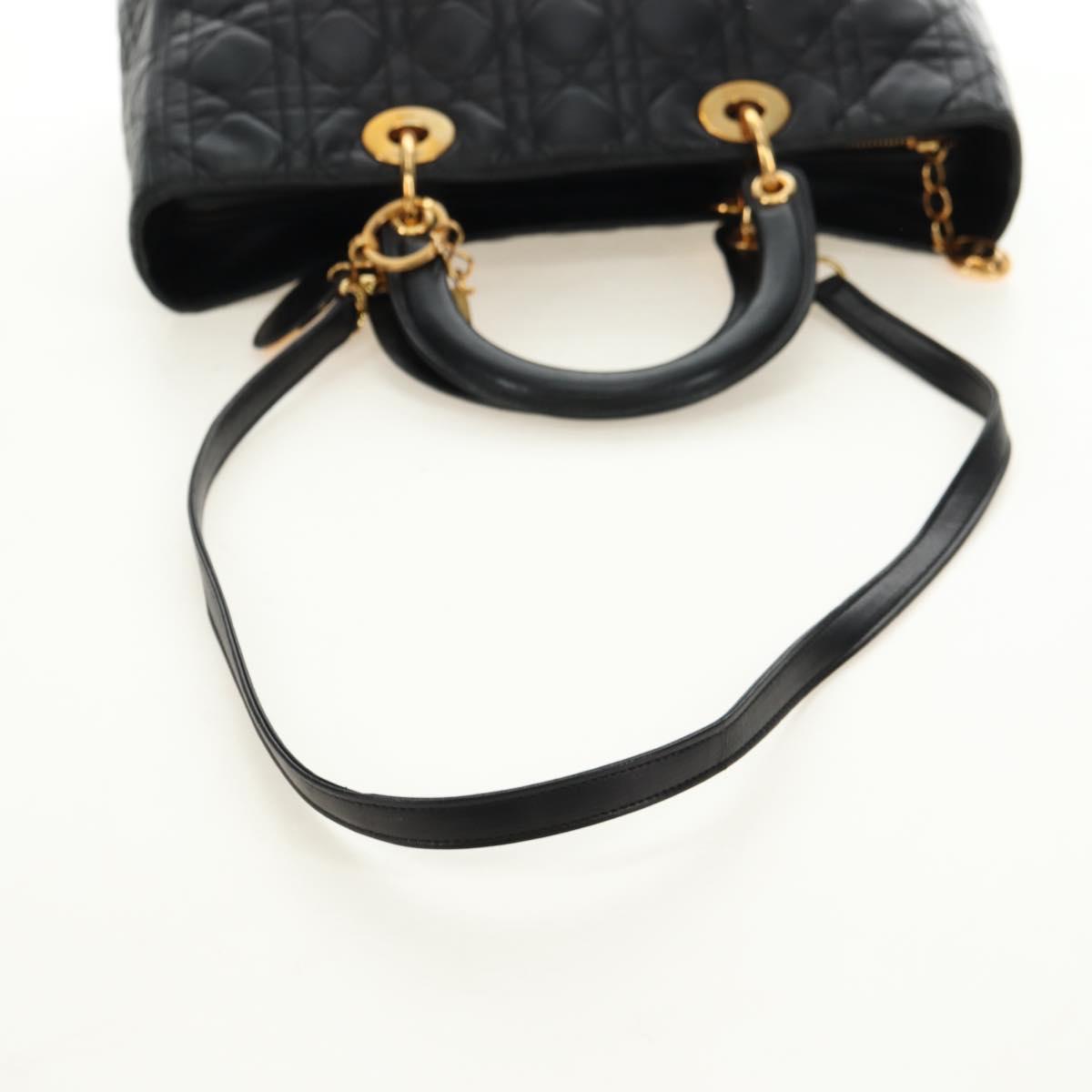 Christian Dior Canage Hand Bag Lamb Skin Black Gold Auth 180510SAM