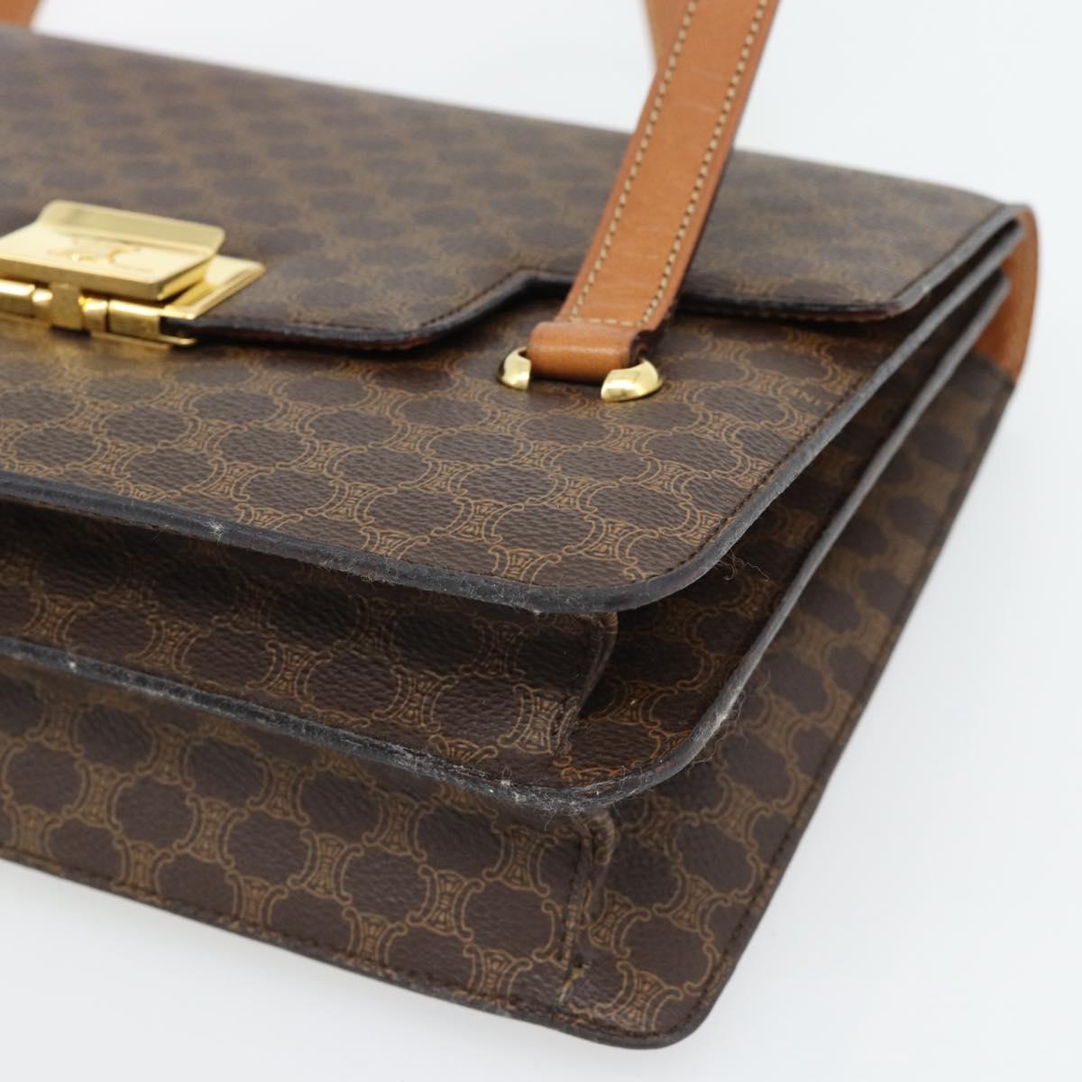 CELINE Macadam Canvas Hand Bag PVC Leather Brown Gold Auth 180512A