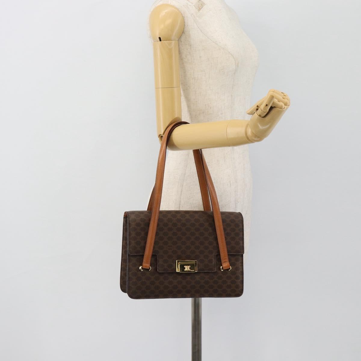 CELINE Macadam Canvas Hand Bag PVC Leather Brown Gold Auth 180512A