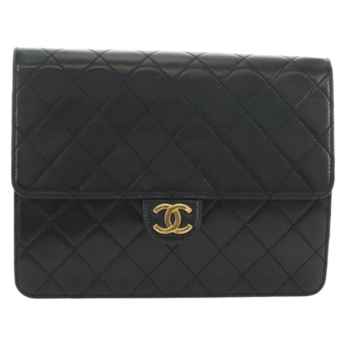 CHANEL Matelasse Chain Shoulder Bag Lamb Skin Black Gold CC Auth 180513SAM