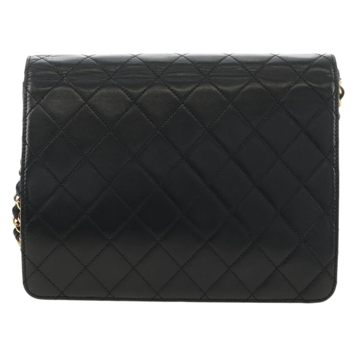 CHANEL Matelasse Chain Shoulder Bag Lamb Skin Black Gold CC Auth 180513SAM