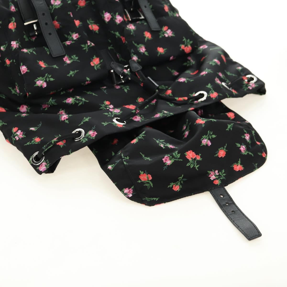 PRADA Floral Backpack Nylon Black Silver 1BZ811 Auth 180522SAM