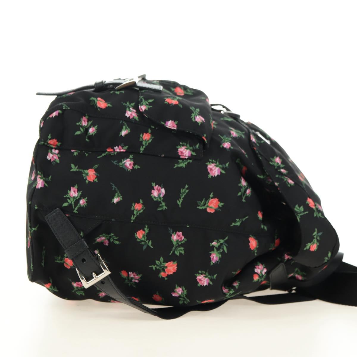 PRADA Floral Backpack Nylon Black Silver 1BZ811 Auth 180522SAM