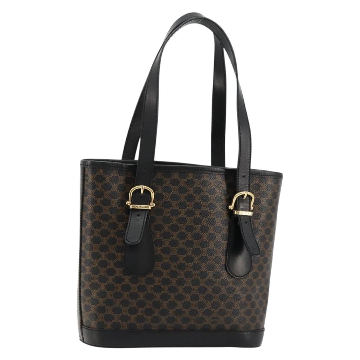 CELINE Macadam Canvas Tote Bag PVC Leather Black Gold Auth 180524A