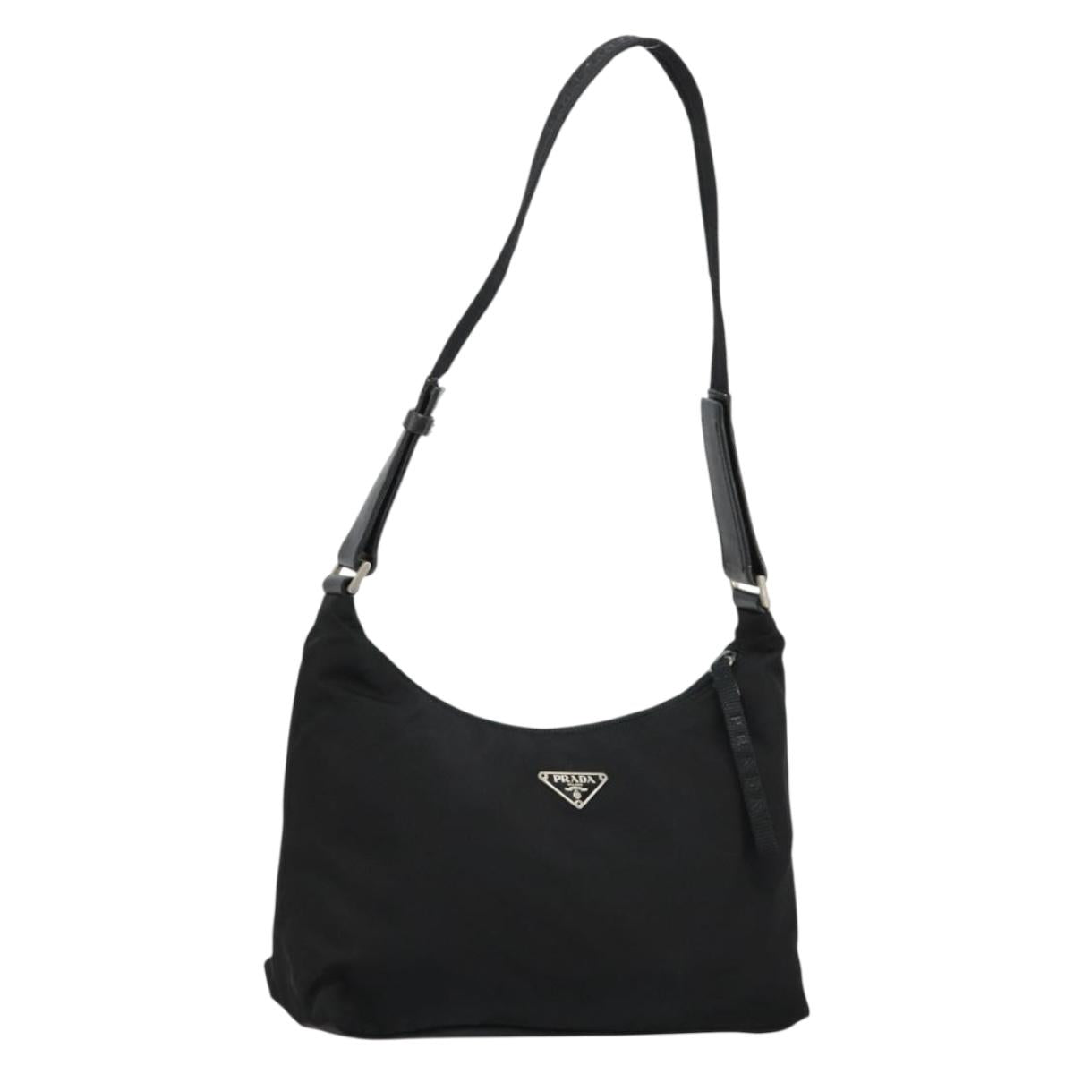 PRADA Shoulder Bag Nylon Black Silver Auth 180525A