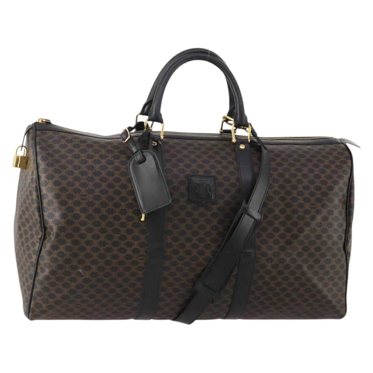 CELINE Macadam Canvas Boston Bag PVC Leather 2way Black Gold Auth 180526A
