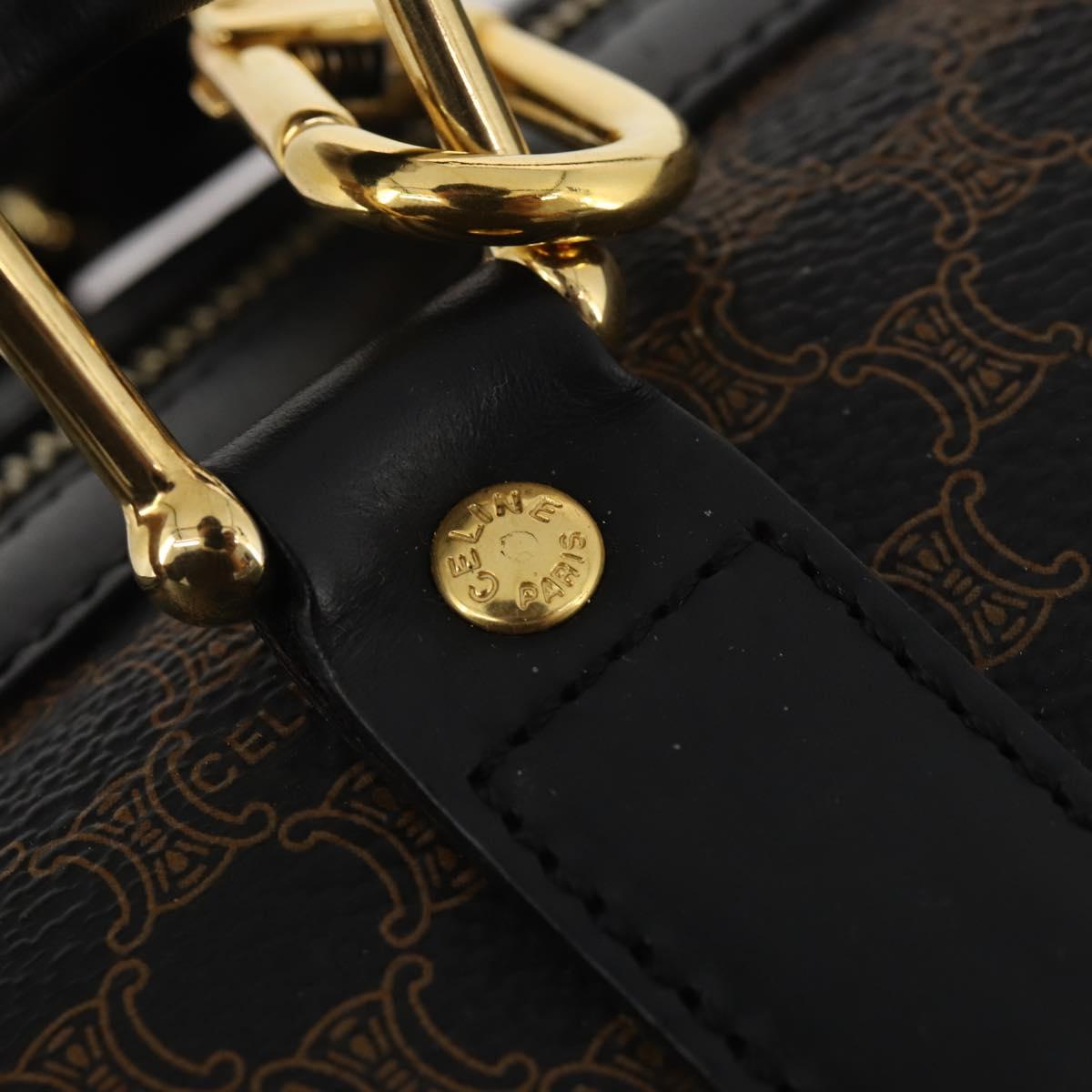 CELINE Macadam Canvas Boston Bag PVC Leather 2way Black Gold Auth 180526A