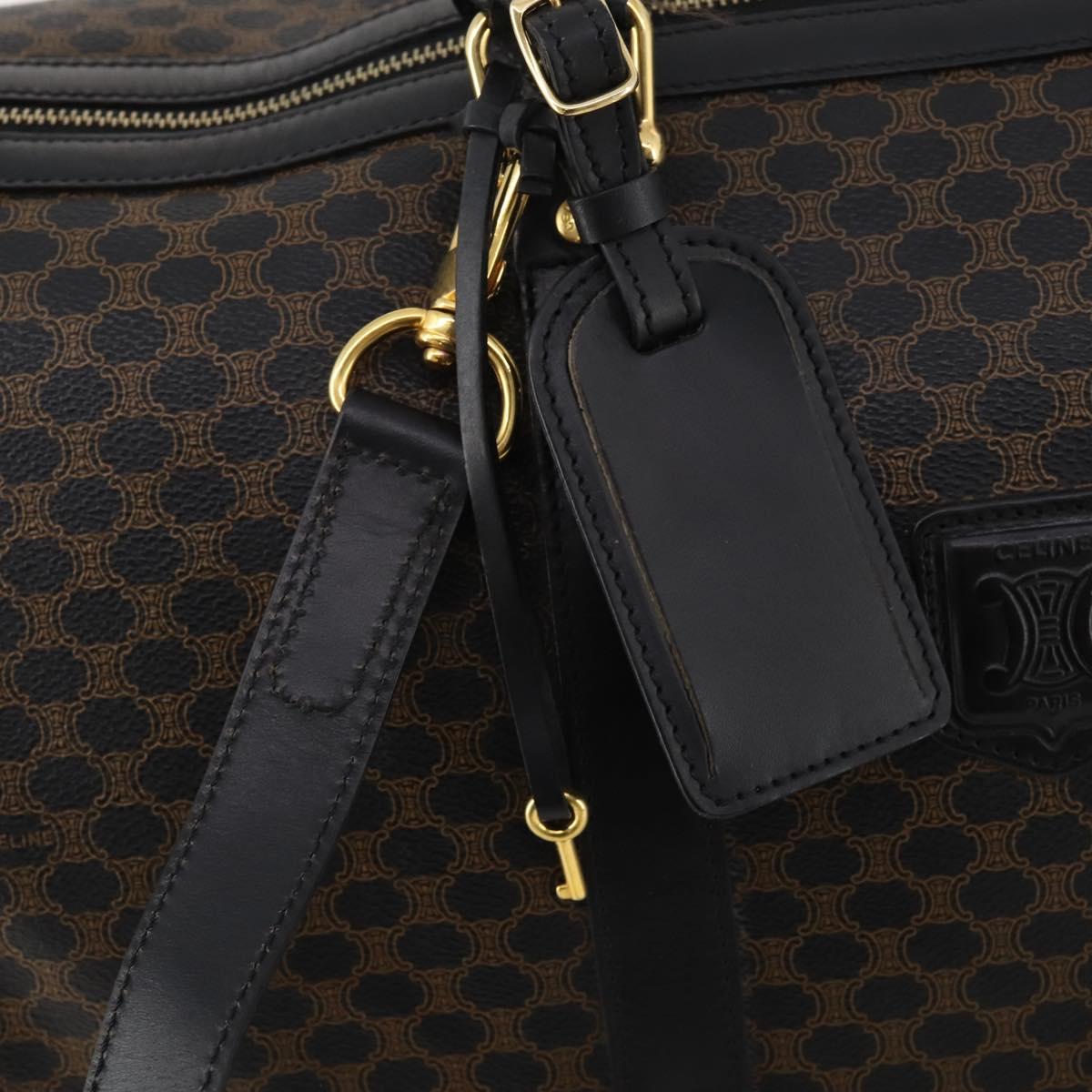 CELINE Macadam Canvas Boston Bag PVC Leather 2way Black Gold Auth 180526A