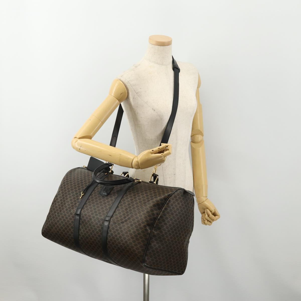 CELINE Macadam Canvas Boston Bag PVC Leather 2way Black Gold Auth 180526A