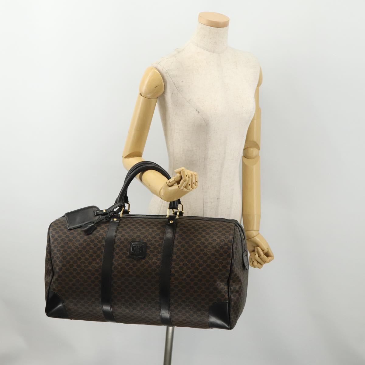 CELINE Macadam Canvas Boston Bag PVC Leather Black Gold Auth 180527A