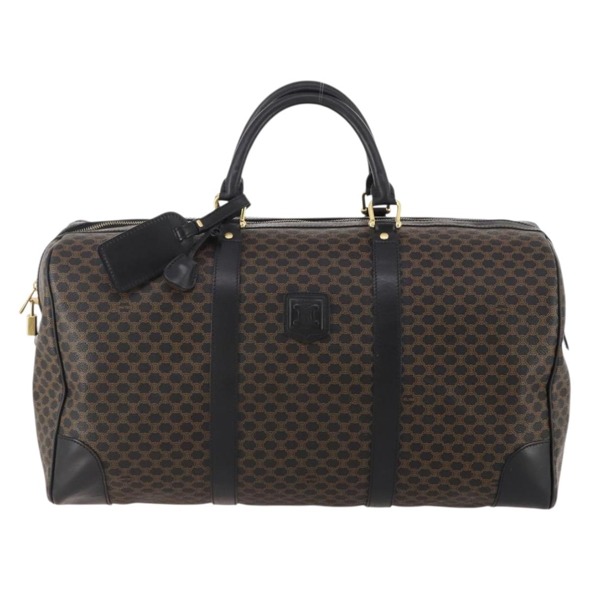 CELINE Macadam Canvas Boston Bag PVC Leather Black Gold Auth 180527A