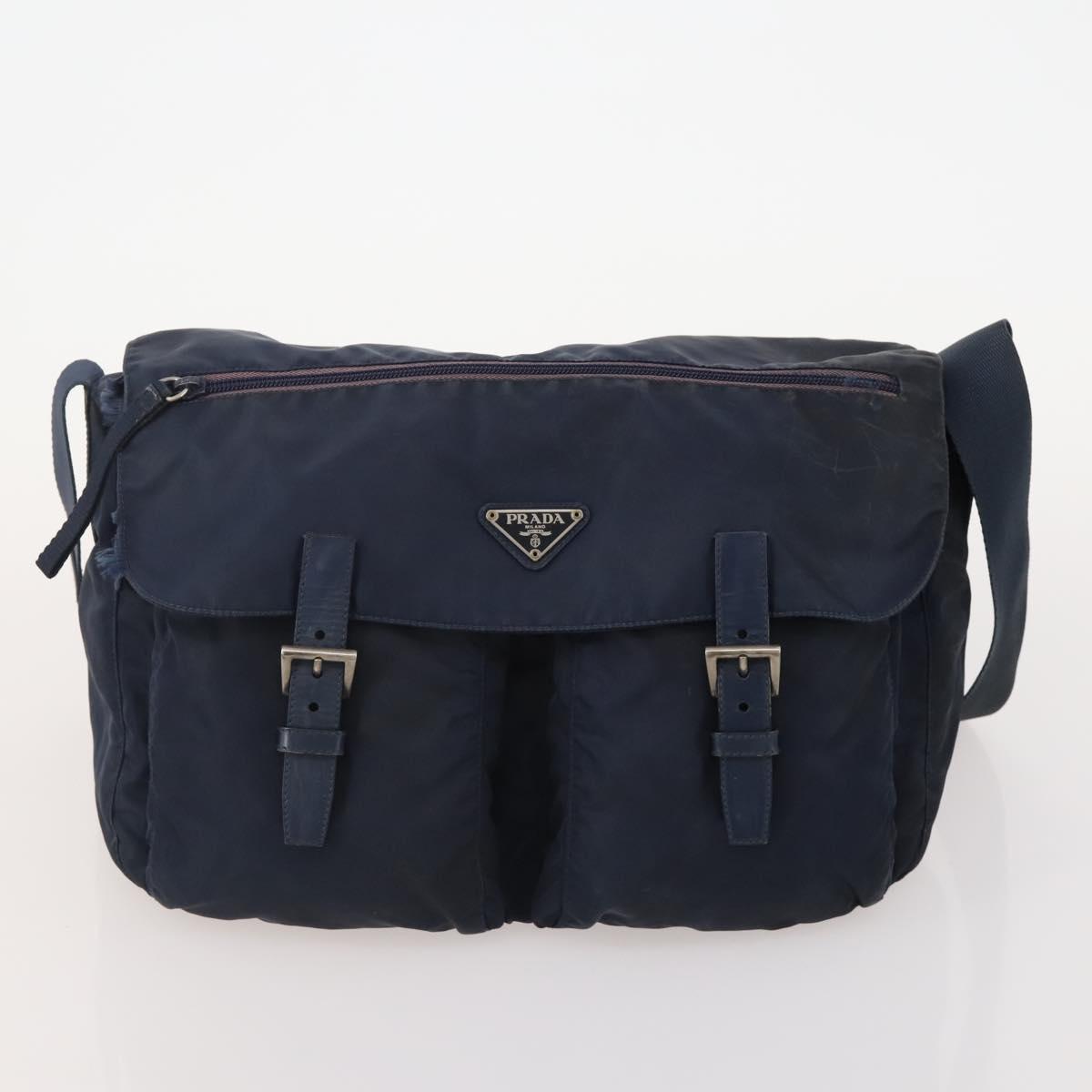 PRADA Shoulder Bag Nylon Velour 4 Set Navy Pink Khaki Auth 180542