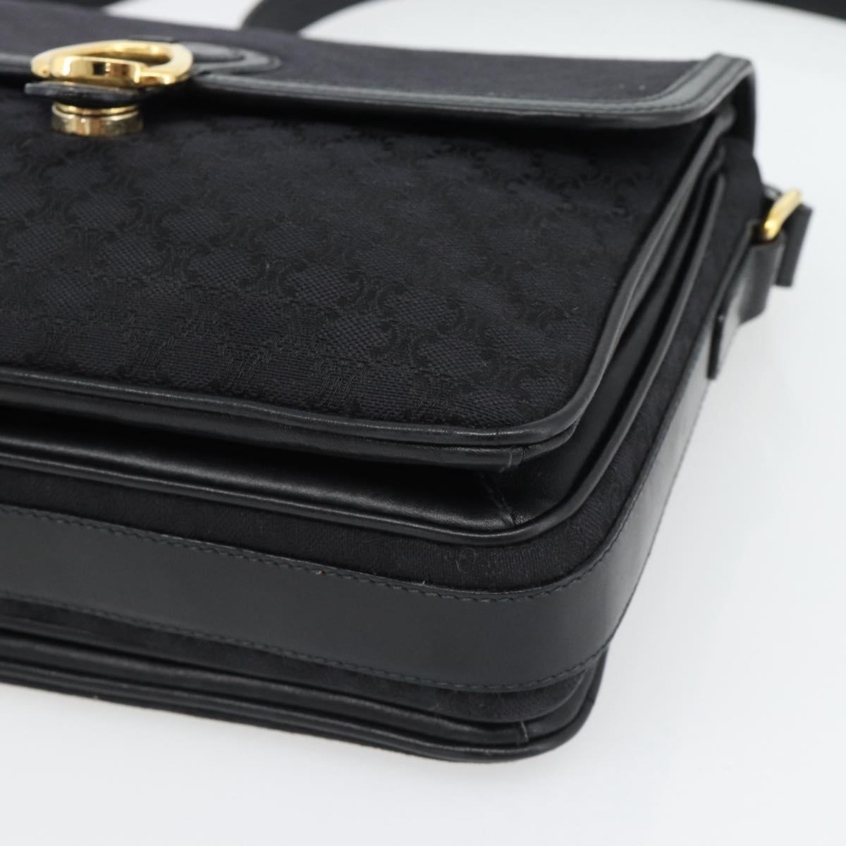 CELINE Macadam Canvas Shoulder Bag Black Gold Auth 180571A