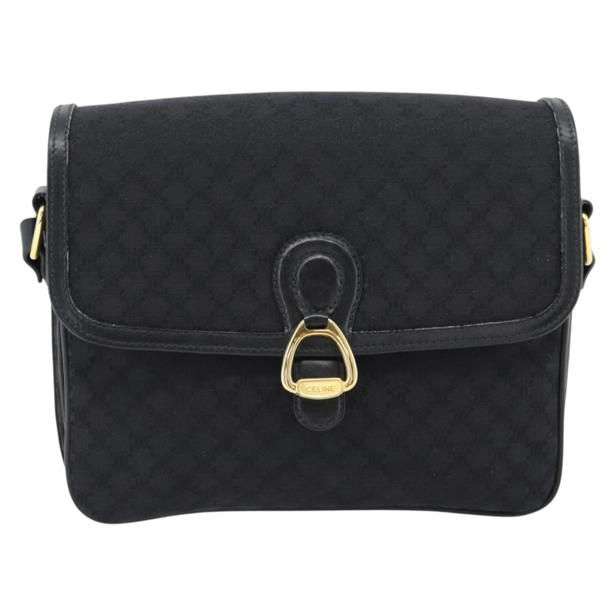 CELINE Macadam Canvas Shoulder Bag Black Gold Auth 180571A