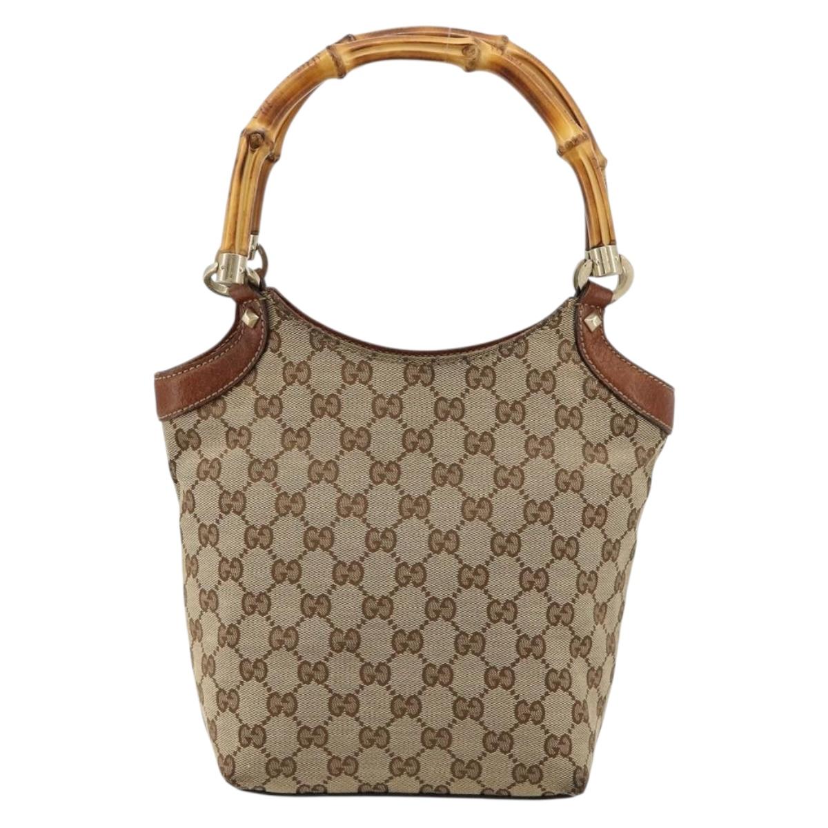 GUCCI GG Canvas Hand Bag Beige Gold 140203 Auth 180576A
