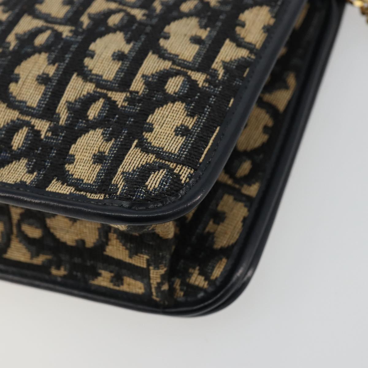 Christian Dior Trotter Canvas Chain Shoulder Bag Navy Gold Auth 180581A