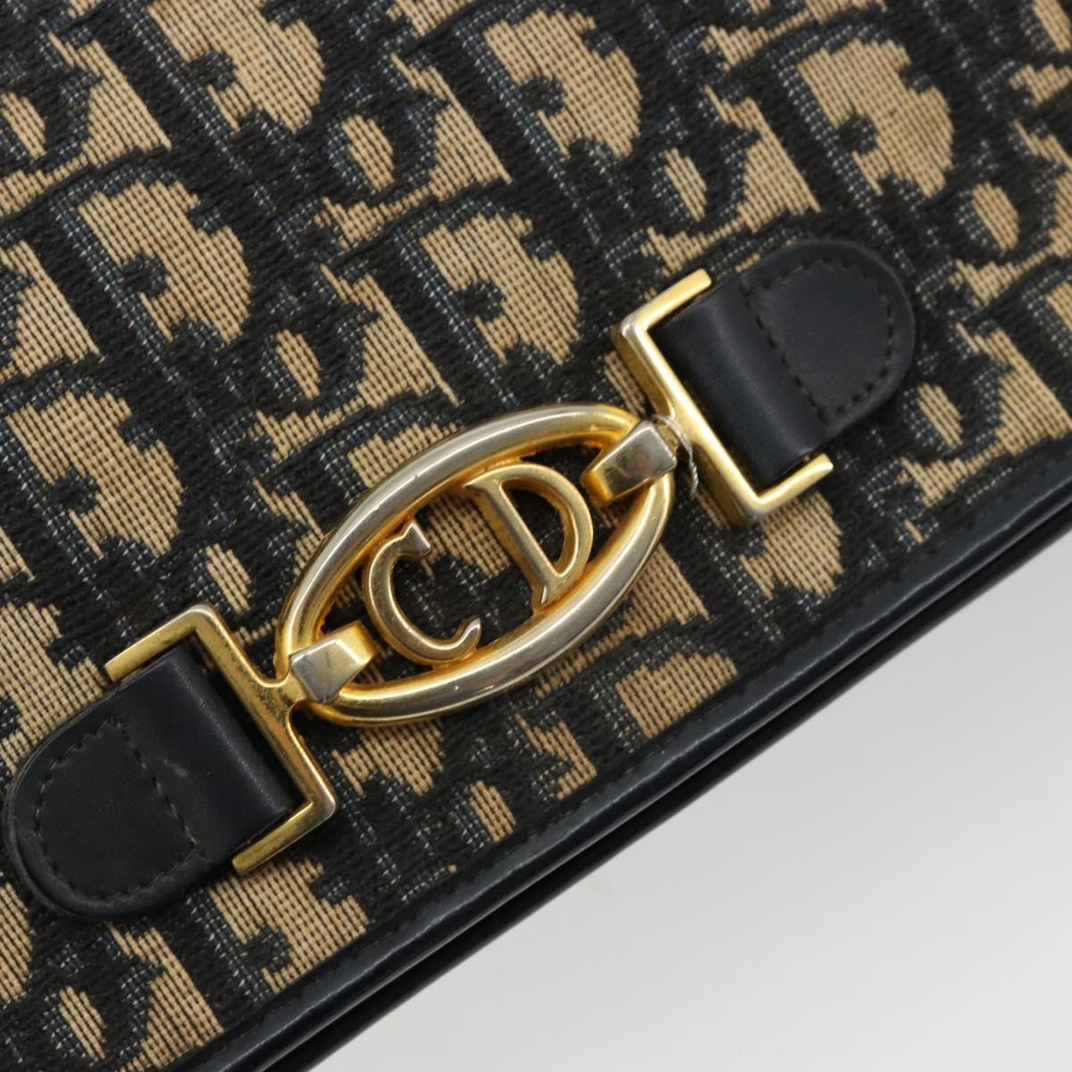 Christian Dior Trotter Canvas Chain Shoulder Bag Navy Gold Auth 180581A