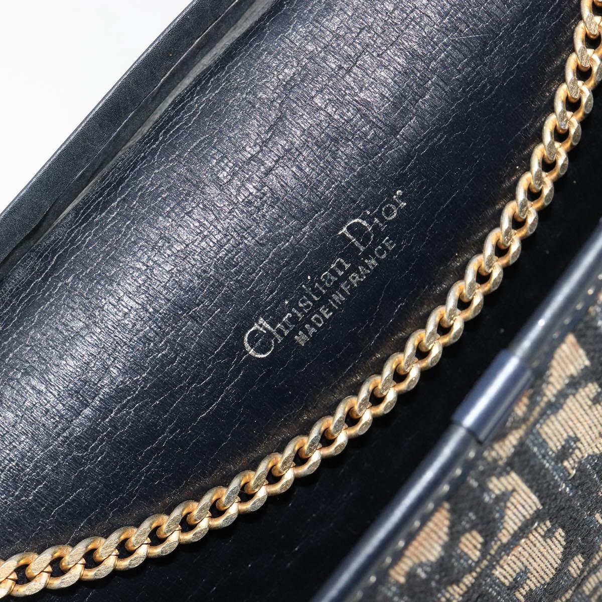 Christian Dior Trotter Canvas Chain Shoulder Bag Navy Gold Auth 180581A
