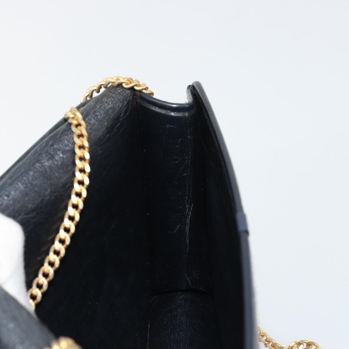 Christian Dior Trotter Canvas Chain Shoulder Bag Navy Gold Auth 180581A