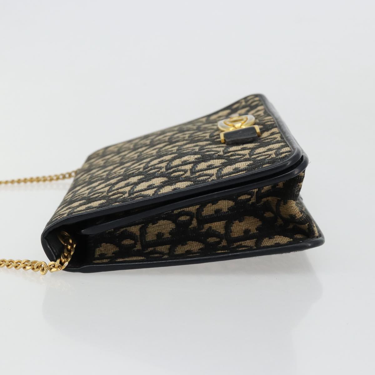 Christian Dior Trotter Canvas Chain Shoulder Bag Navy Gold Auth 180581A