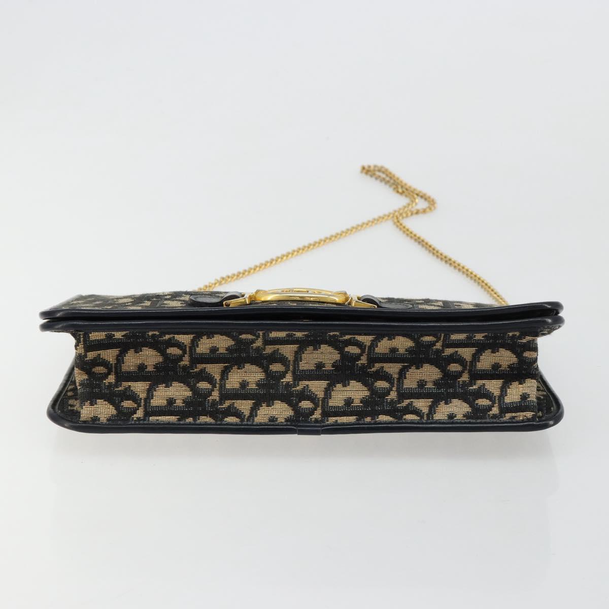 Christian Dior Trotter Canvas Chain Shoulder Bag Navy Gold Auth 180581A