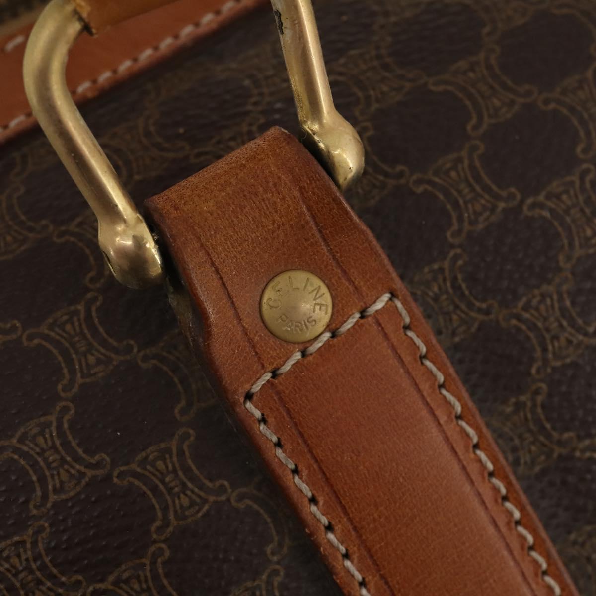 CELINE Macadam Canvas Boston Bag PVC Leather Brown Gold Auth 180582