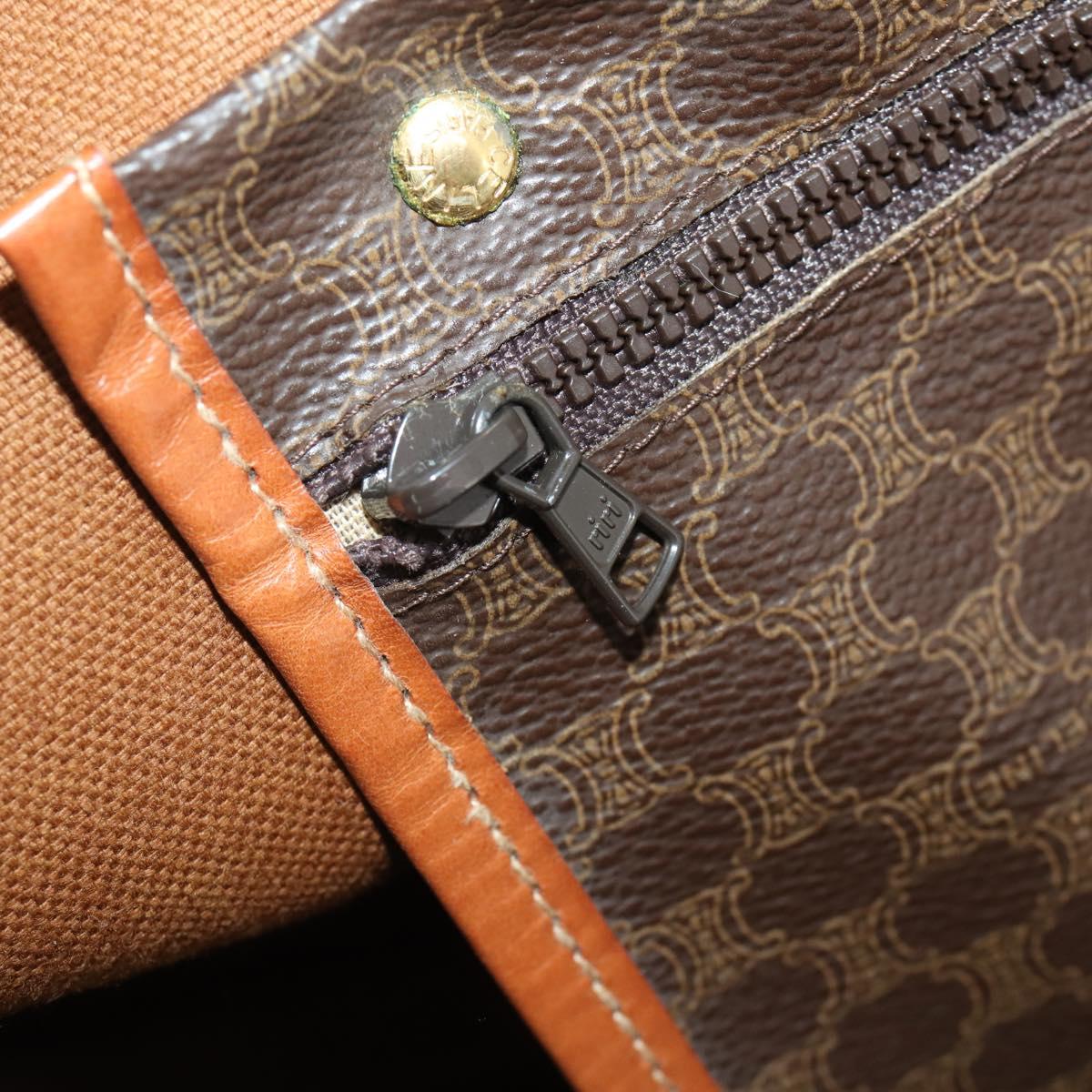 CELINE Macadam Canvas Boston Bag PVC Leather Brown Gold Auth 180582