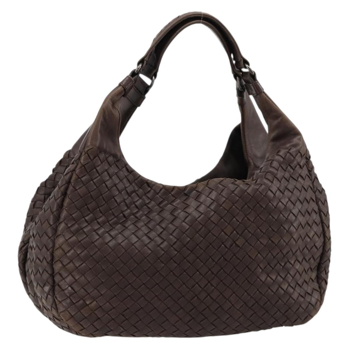 BOTTEGA VENETA INTRECCIATO Campana Bag Leather Brown Silver Auth 180586A