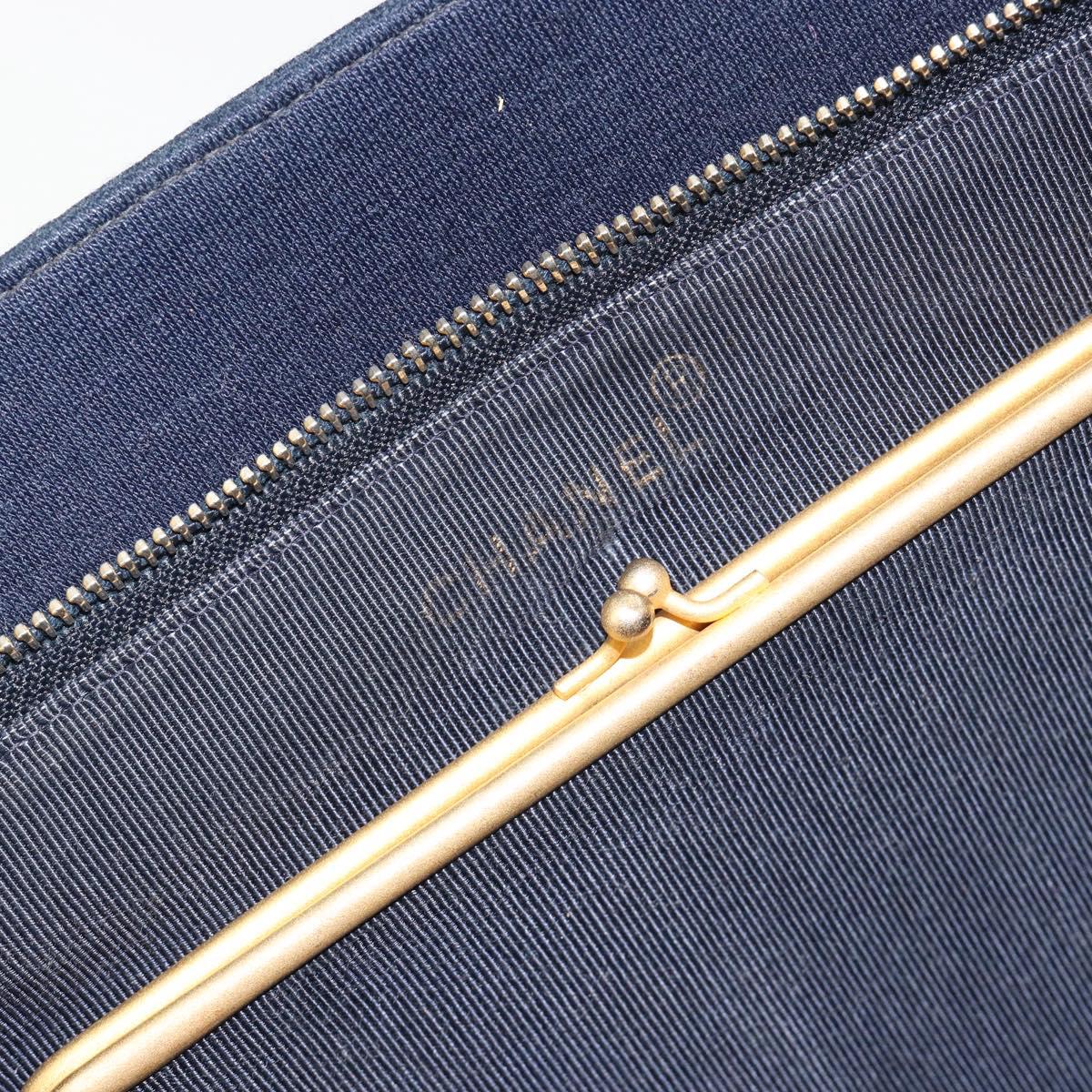 CHANEL Chain Shoulder Bag Cotton Navy Gold CC Auth 180590