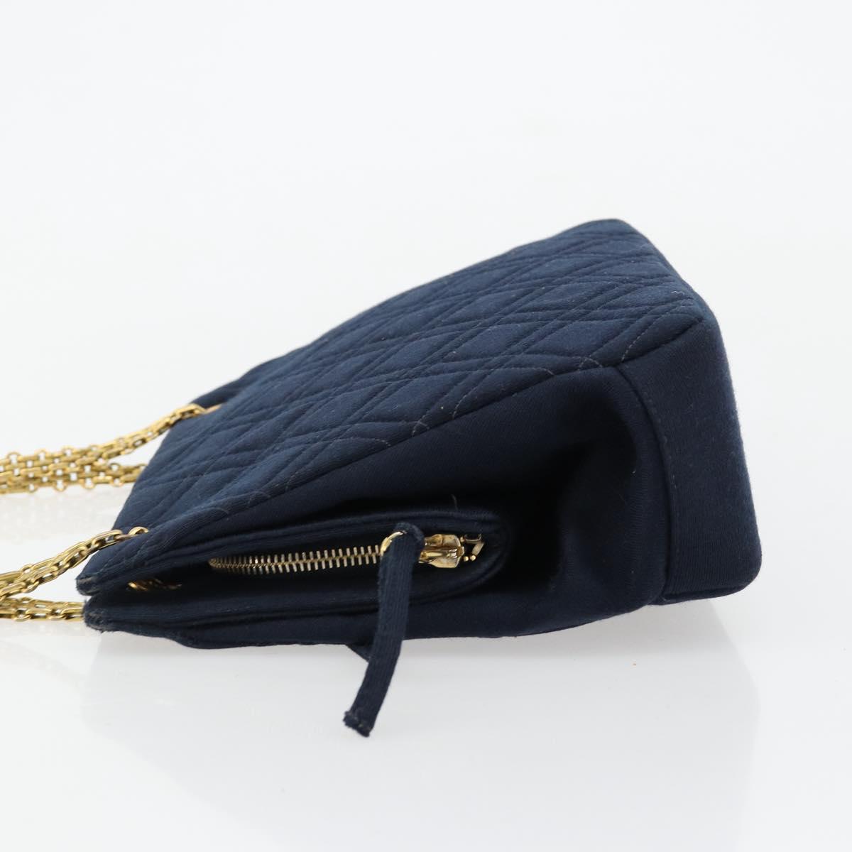 CHANEL Chain Shoulder Bag Cotton Navy Gold CC Auth 180590